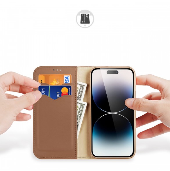 Dux Ducis Hivo iPhone 15 Pro Dux Ducis Hivo wallet case with RFID blocking - brown