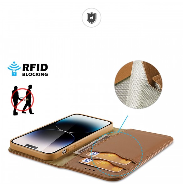 Dux Ducis Hivo iPhone 15 Pro Dux Ducis Hivo wallet case with RFID blocking - brown