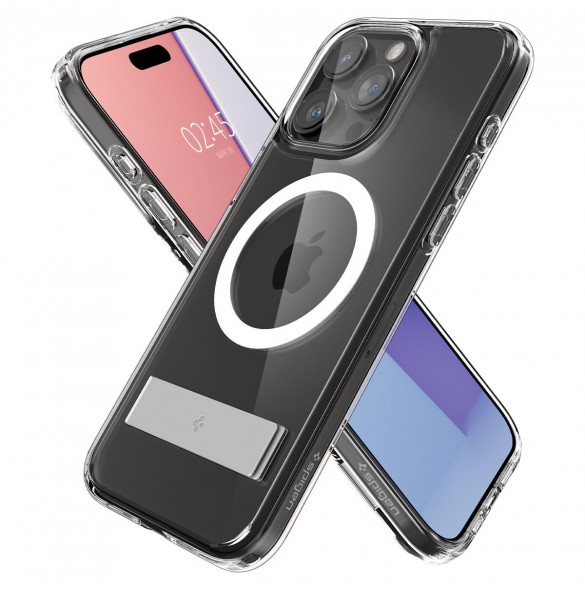 Spigen Ultra Hybrid S MagSafe case with stand for iPhone 15 Pro Max - transparent