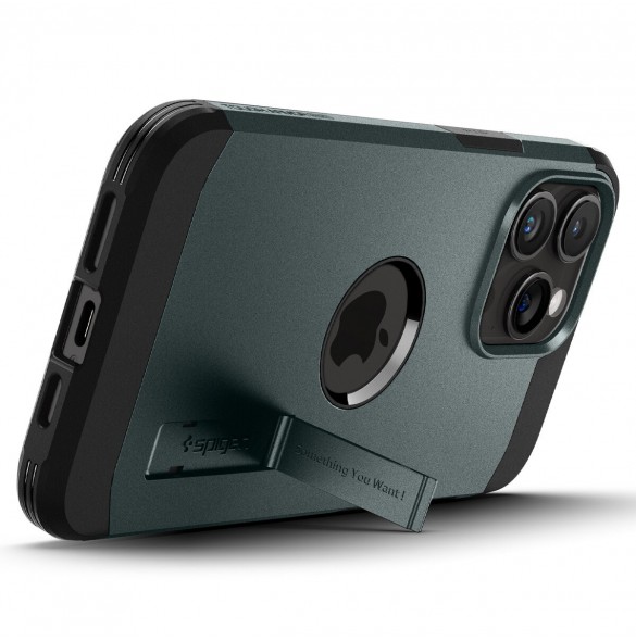 Spigen Tough Armor MagSafe case with stand for iPhone 15 Pro Max - green