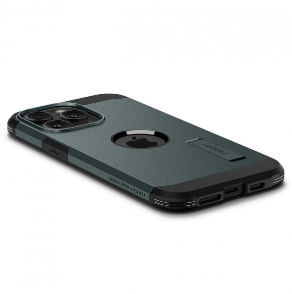 Spigen Tough Armor MagSafe case with stand for iPhone 15 Pro Max - green