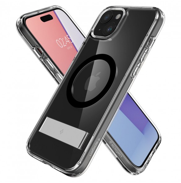 Spigen Ultra Hybrid S MagSafe case with stand for iPhone 15 Plus - black