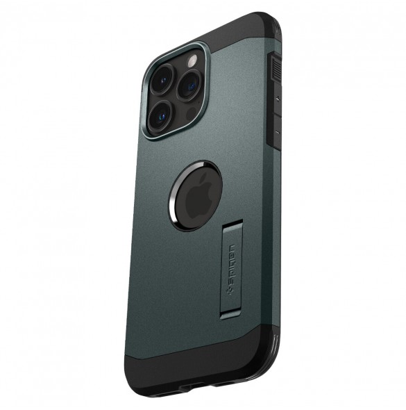 Spigen Tough Armor MagSafe case with stand for iPhone 15 Pro - green
