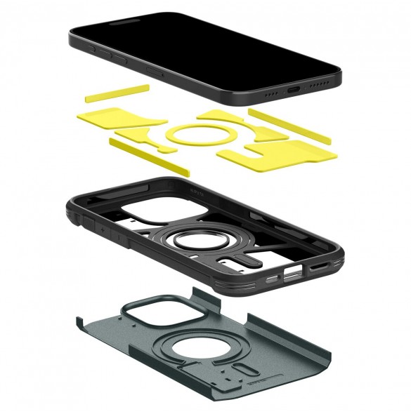 Spigen Tough Armor MagSafe case with stand for iPhone 15 Pro - green