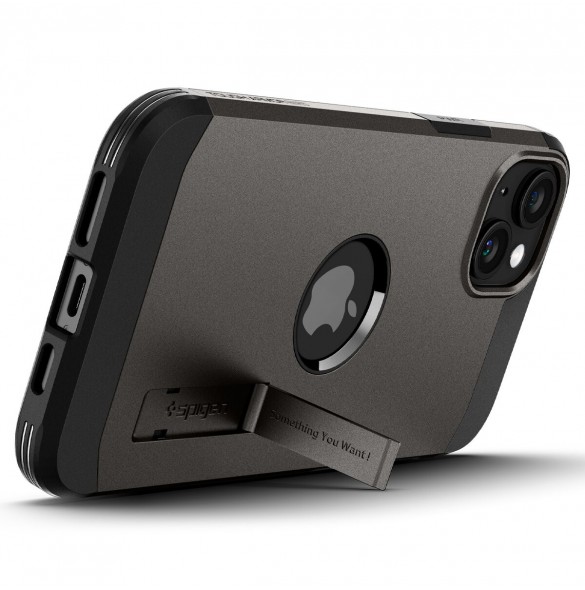 Spigen Tough Armor MagSafe case with stand for iPhone 15 - brown