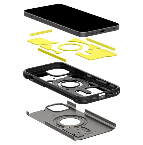 Spigen Tough Armor MagSafe case with stand for iPhone 15 - brown