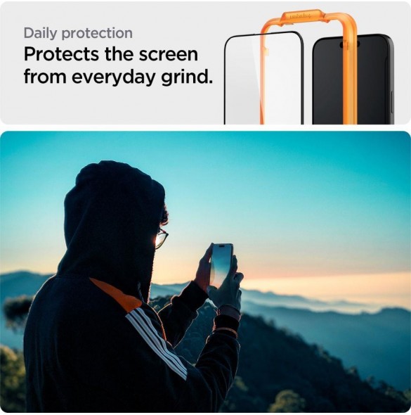 TEMPERED Spigen ALM GLASS FC 2-PACK IPHONE 15 BLACK