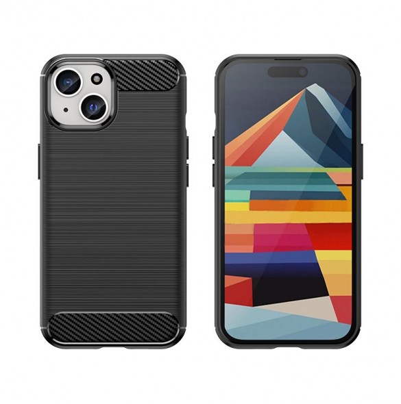 Carbon pattern flexible case for iPhone 15 Carbon Case - black