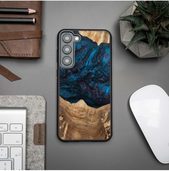Trä och hartsfodral till Samsung Galaxy S23 Plus Bewood Unique Neptune - marinblått och svart