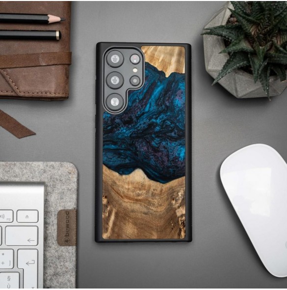 Trä och hartsfodral till Samsung Galaxy S23 Ultra Bewood Unique Neptune - marinblått och svart