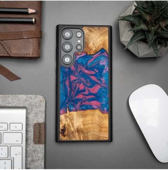 Trä och hartsfodral till Samsung Galaxy S23 Ultra Bewood Unique Vegas - rosa och blå