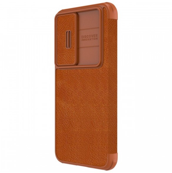 Nillkin Qin Leather Pro Fodral till Samsung Galaxy S23+ flip-fodral kamerafodral brunt