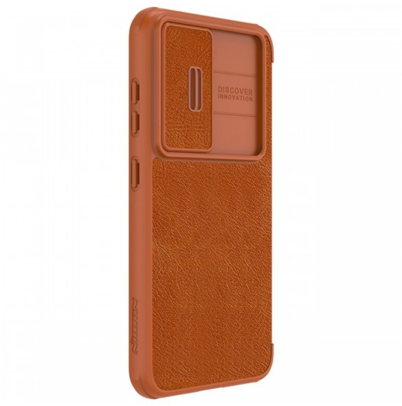 Nillkin Qin Leather Pro Fodral till Samsung Galaxy S23+ flip-fodral kamerafodral brunt
