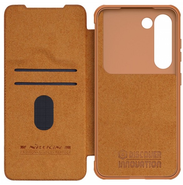 Nillkin Qin Leather Pro Fodral till Samsung Galaxy S23+ flip-fodral kamerafodral brunt