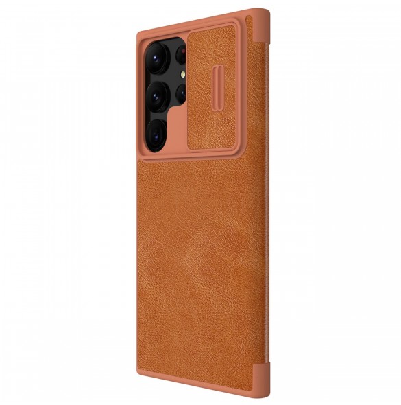 Nillkin Qin Leather Pro-fodral till Samsung Galaxy S23 Ultra Cover med Flip Camera Cover Brun