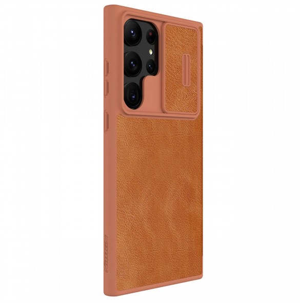 Nillkin Qin Leather Pro-fodral till Samsung Galaxy S23 Ultra Cover med Flip Camera Cover Brun