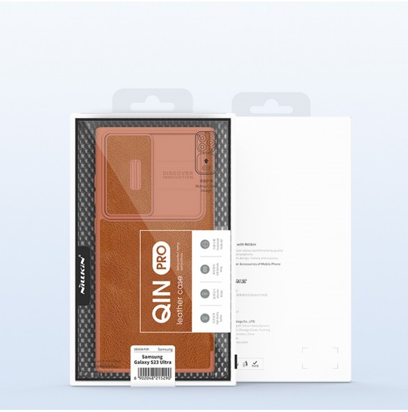 Nillkin Qin Leather Pro-fodral till Samsung Galaxy S23 Ultra Cover med Flip Camera Cover Brun