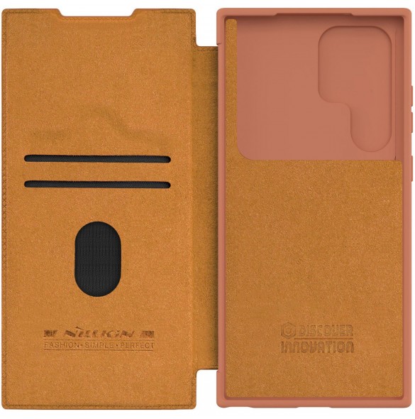 Nillkin Qin Leather Pro-fodral till Samsung Galaxy S23 Ultra Cover med Flip Camera Cover Brun