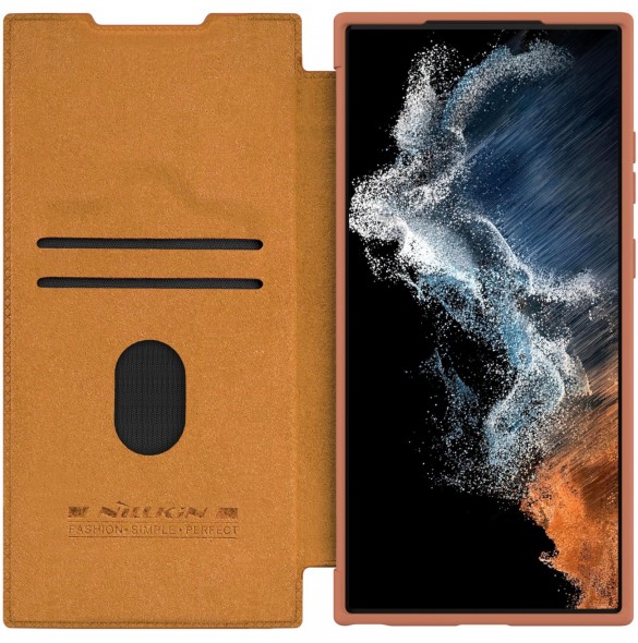 Nillkin Qin Leather Pro-fodral till Samsung Galaxy S23 Ultra Cover med Flip Camera Cover Brun