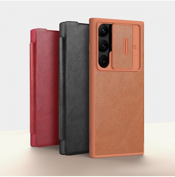 Nillkin Qin Leather Pro-fodral till Samsung Galaxy S23 Ultra Cover med Flip Camera Cover Brun