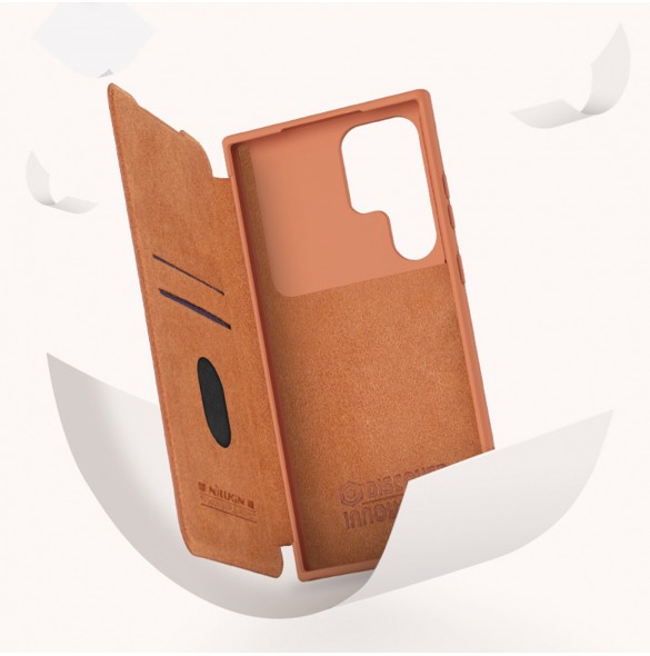 Nillkin Qin Leather Pro-fodral till Samsung Galaxy S23 Ultra Cover med Flip Camera Cover Brun