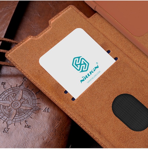 Nillkin Qin Leather Pro-fodral till Samsung Galaxy S23 Ultra Cover med Flip Camera Cover Brun