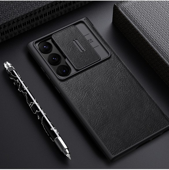 Nillkin Qin Leather Pro-fodral till Samsung Galaxy S23 Ultra Cover med Flip Camera Cover Brun