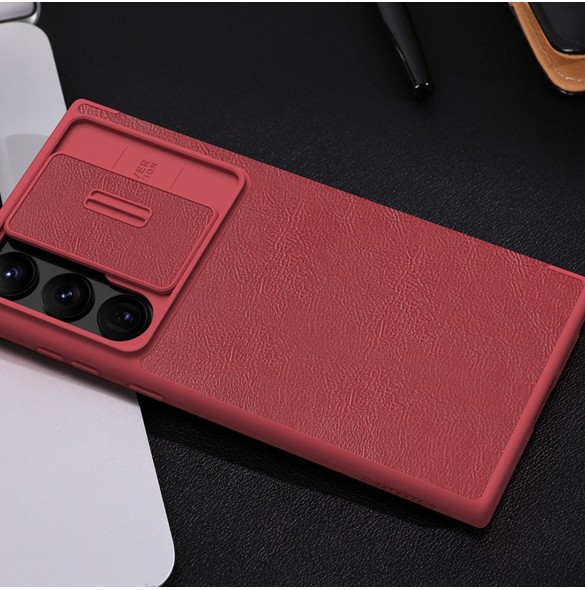 Nillkin Qin Leather Pro-fodral till Samsung Galaxy S23 Ultra Cover med Flip Camera Cover Brun