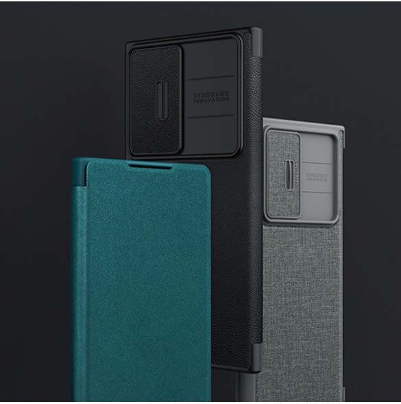 Nillkin Qin Leather Pro Case Samsung Galaxy S23+ Flip Cover Kamerafodral grön