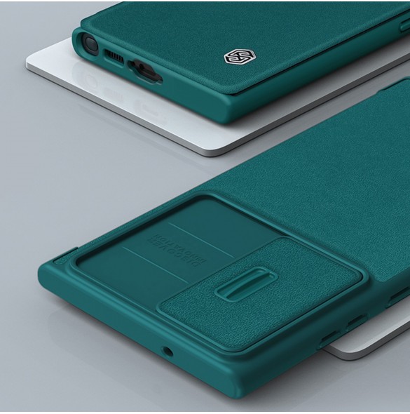 Nillkin Qin Leather Pro Case Samsung Galaxy S23+ Flip Cover Kamerafodral grön