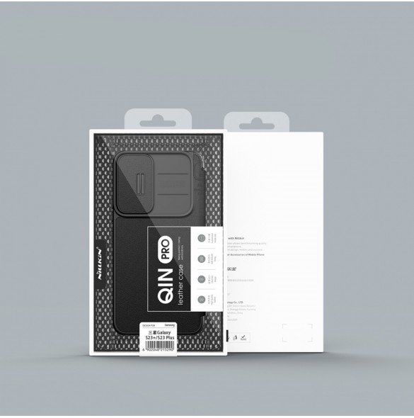 Nillkin Qin Cloth Pro Fodral för Samsung Galaxy S23+ Flip Cover Camera Cover Grå