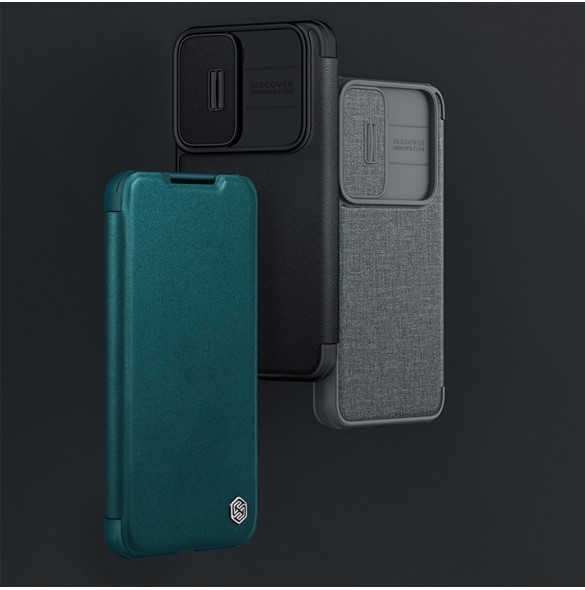 Nillkin Qin Cloth Pro Fodral för Samsung Galaxy S23+ Flip Cover Camera Cover Grå