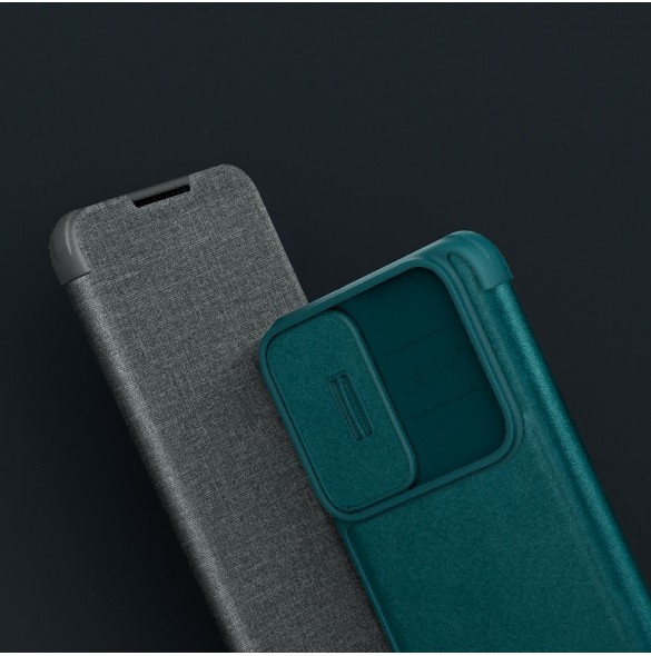 Nillkin Qin Cloth Pro Fodral för Samsung Galaxy S23+ Flip Cover Camera Cover Grå