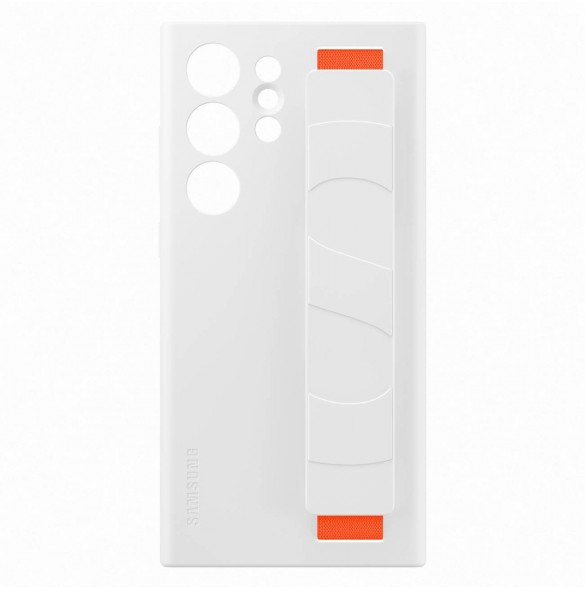 Samsung Silicone Grip Cover för Samsung Galaxy S23 Ultra silikonfodral med handledsrem vit (EF-GS918TWEGWW)