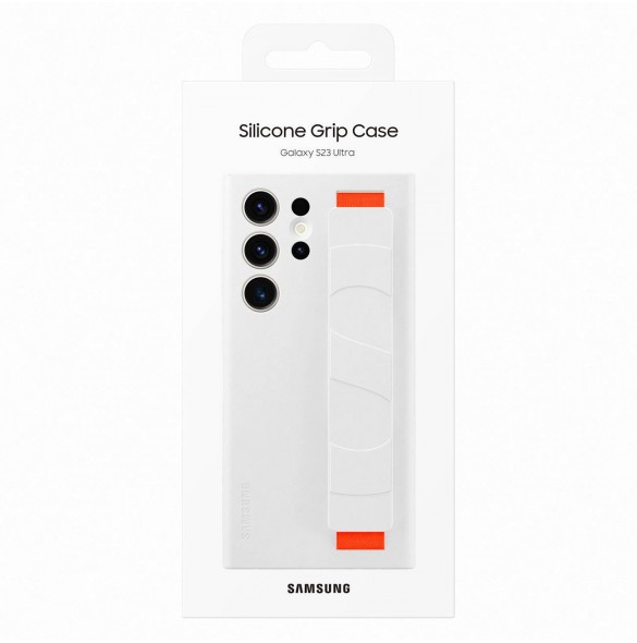 Samsung Silicone Grip Cover för Samsung Galaxy S23 Ultra silikonfodral med handledsrem vit (EF-GS918TWEGWW)