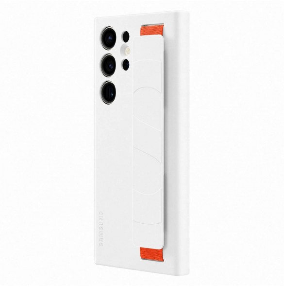 Samsung Silicone Grip Cover för Samsung Galaxy S23 Ultra silikonfodral med handledsrem vit (EF-GS918TWEGWW)