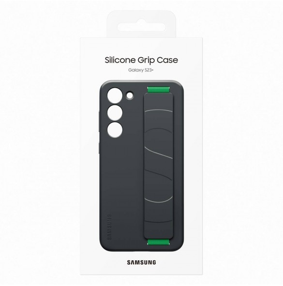 Samsung Silicone Grip Cover Case för Samsung Galaxy S23+ silikonfodral med handledsrem svart (EF-GS916TBEGWW)
