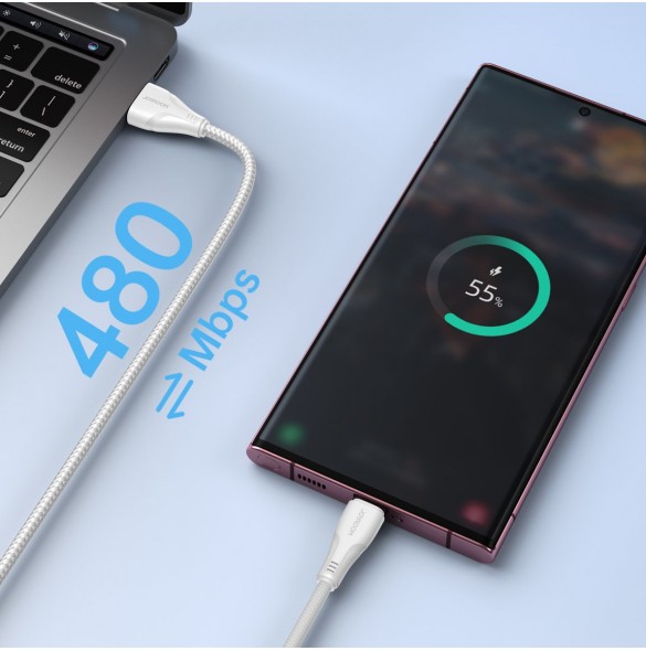 Joyroom USB-kabel - USB C 3A Surpass-serien för snabb laddning och dataöverföring 0,25 m vit (S-UC027A11)