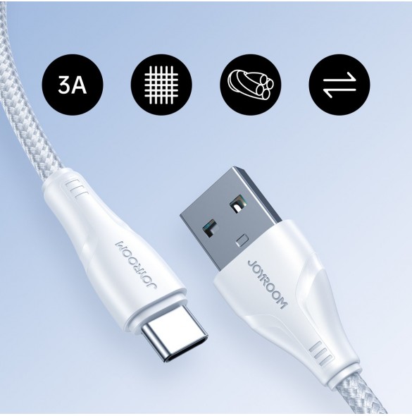 Joyroom USB-kabel - USB C 3A Surpass-serien för snabb laddning och dataöverföring 0,25 m vit (S-UC027A11)