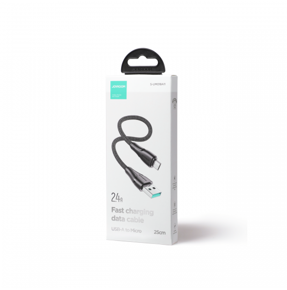 Joyroom USB-kabel - micro USB 2.4A Surpass-serien för snabb laddning och dataöverföring 0,25 m svart (S-UM018A11)