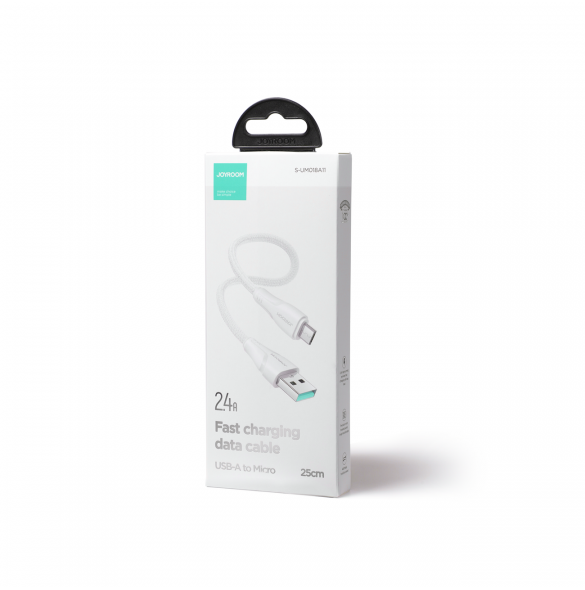 Joyroom USB-kabel - micro USB 2.4A Surpass-serien för snabb laddning och dataöverföring 0,25 m vit (S-UM018A11)