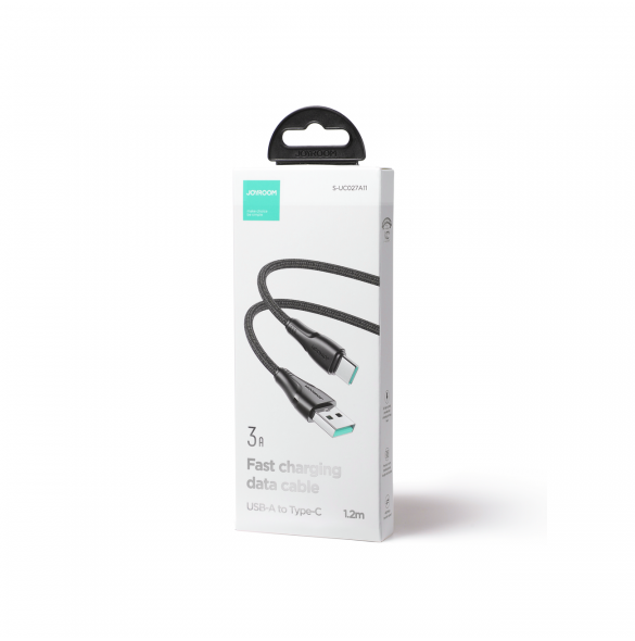 Joyroom USB - USB C 3A kabel Surpass Series för snabb laddning och dataöverföring 1,2 m svart (S-UC027A11)