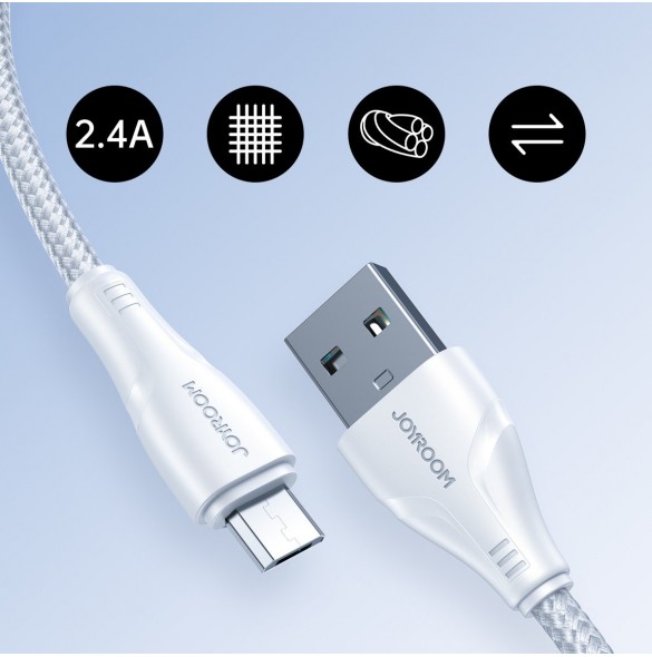 Joyroom USB-kabel - micro USB 2.4A Surpass-serien för snabb laddning och dataöverföring 1,2 m vit (S-UM018A11)