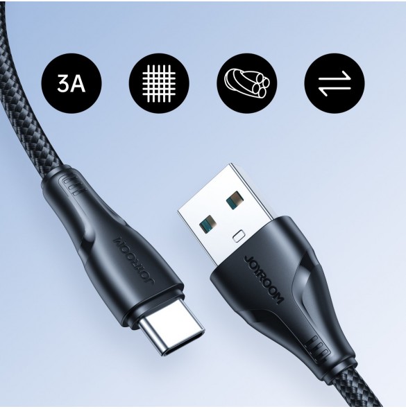 Joyroom USB - USB C 3A kabel Surpass Series för snabb laddning och dataöverföring 2 m svart (S-UC027A11)