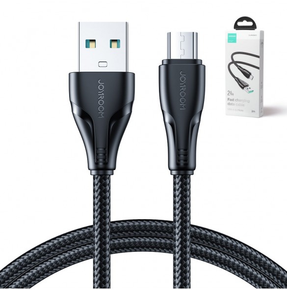 Joyroom USB-kabel - micro USB 2.4A Surpass-serien för snabb laddning och dataöverföring 2 m svart (S-UM018A11)