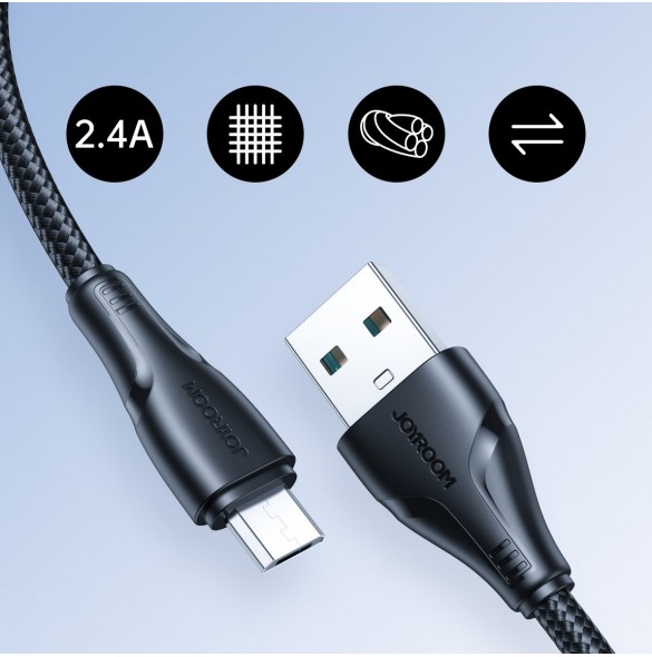 Joyroom USB-kabel - micro USB 2.4A Surpass-serien för snabb laddning och dataöverföring 2 m svart (S-UM018A11)