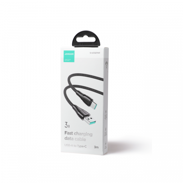 Joyroom USB - USB C 3A kabel Surpass Series för snabb laddning och dataöverföring 3 m svart (S-UC027A11)