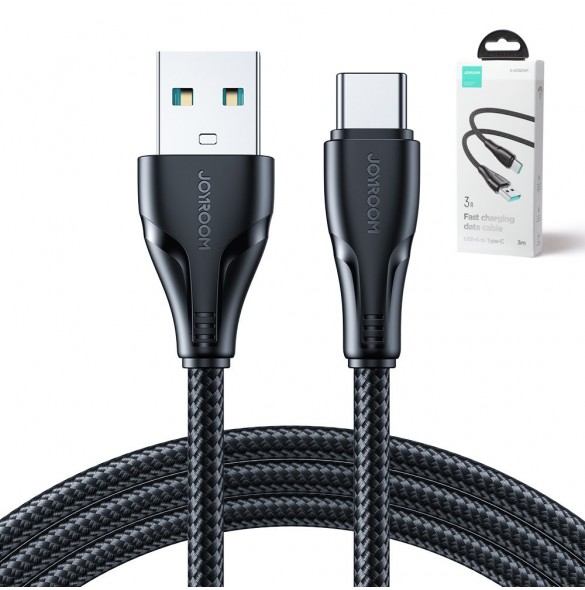Joyroom USB - USB C 3A kabel Surpass Series för snabb laddning och dataöverföring 3 m svart (S-UC027A11)