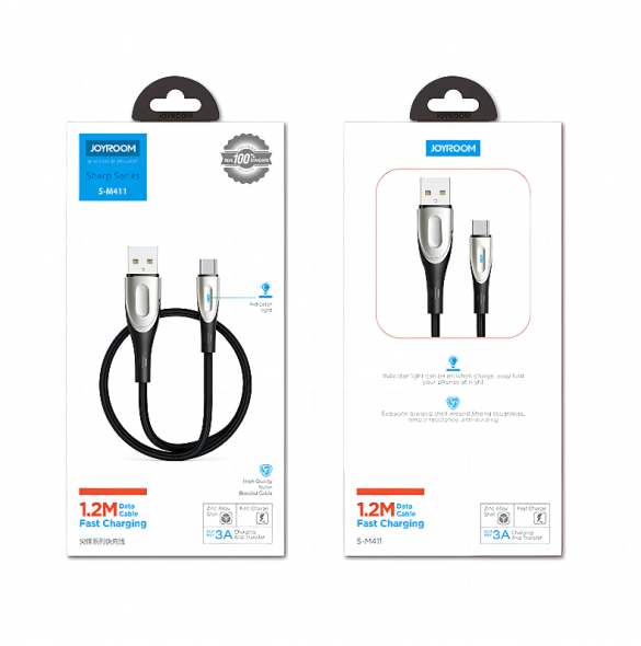 Joyroom Sharp Series snabbladdningskabel USB-A - USB-C 3A 1,2 m svart (S-M411)