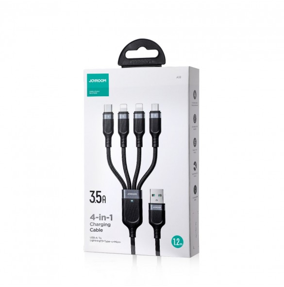 4in1 USB-kabel USB-A - USB-C / 2 x Lightning / Micro för laddning och dataöverföring 1,2m Joyroom S-1T4018A18 - svart